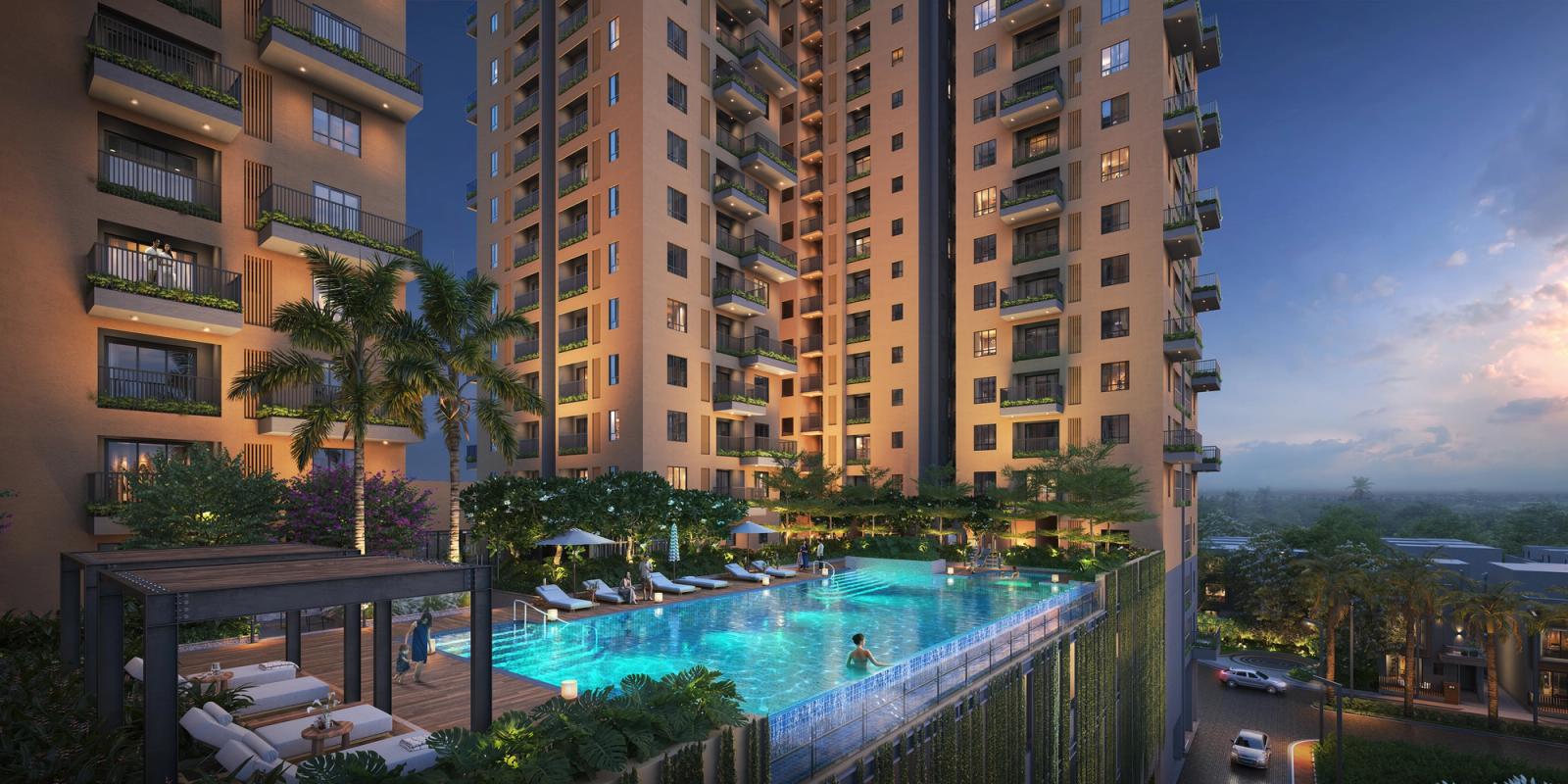 Podium pool and residences at Vinayak 21 Acres
